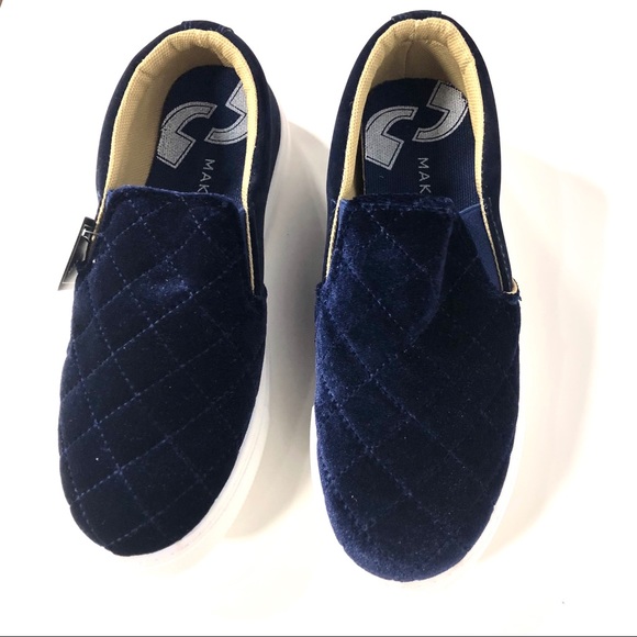 Maker's Shoes - Navy Blue Sneakers Velvet Slip On Sneaker Flats